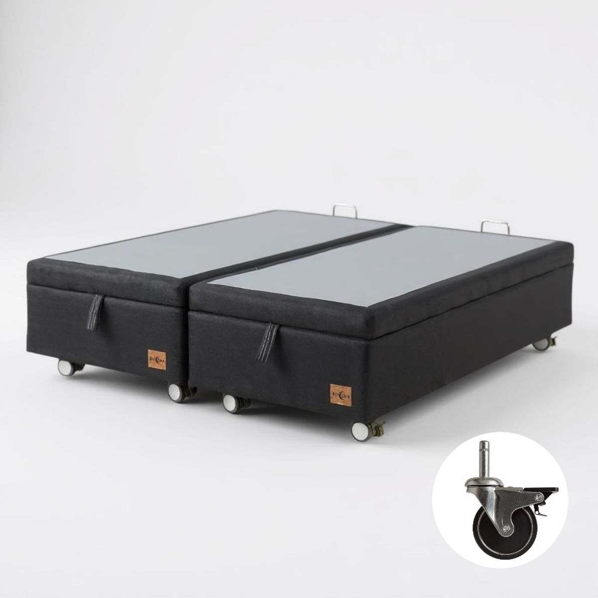 BLOCCARE - Base Cama Baul Super King Dividida Negro  Con Ruedas Pyton Con refuerzo