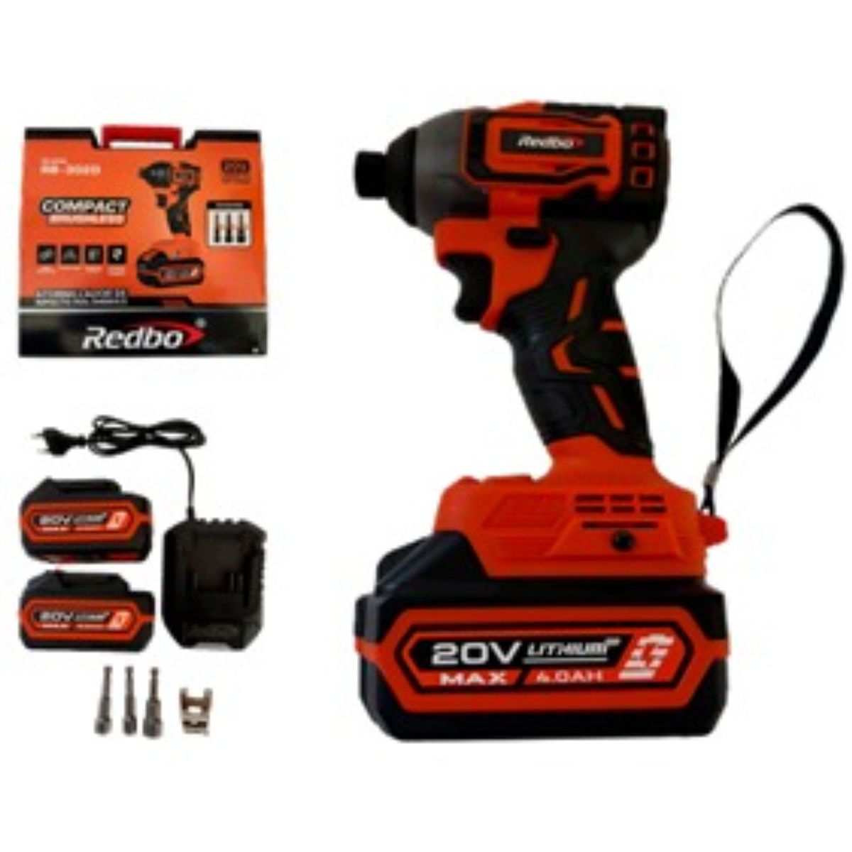 GENERICO - Atornillador / Llave de Impacto Inalámbrica Redbo 20V Brushless (RB-302D) Encastre 1/2" + 2 Baterías 4.0Ah