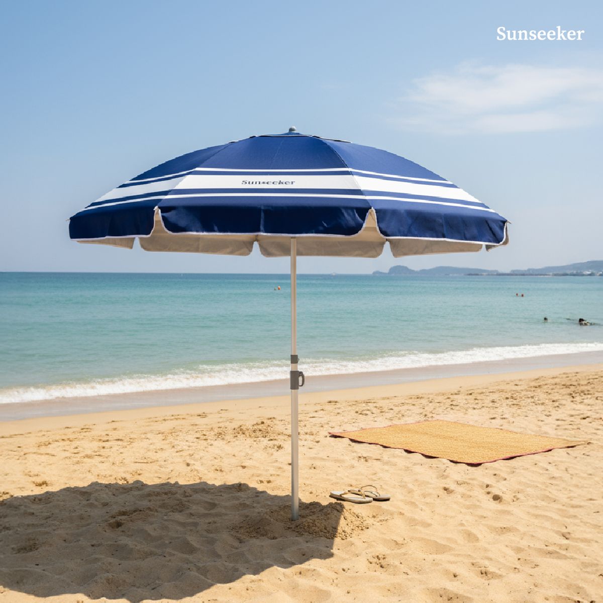 SUNSEEKER - Quitasol de Playa Ajustable Sombrilla Azul 24M Sunseeker