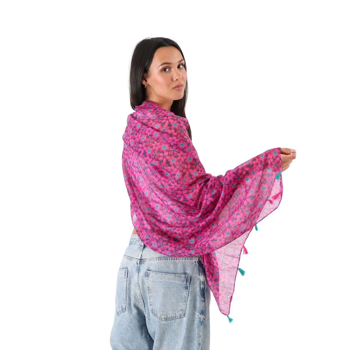 I D - Pañuelo Estampado Girona Floral Fucsia Id
