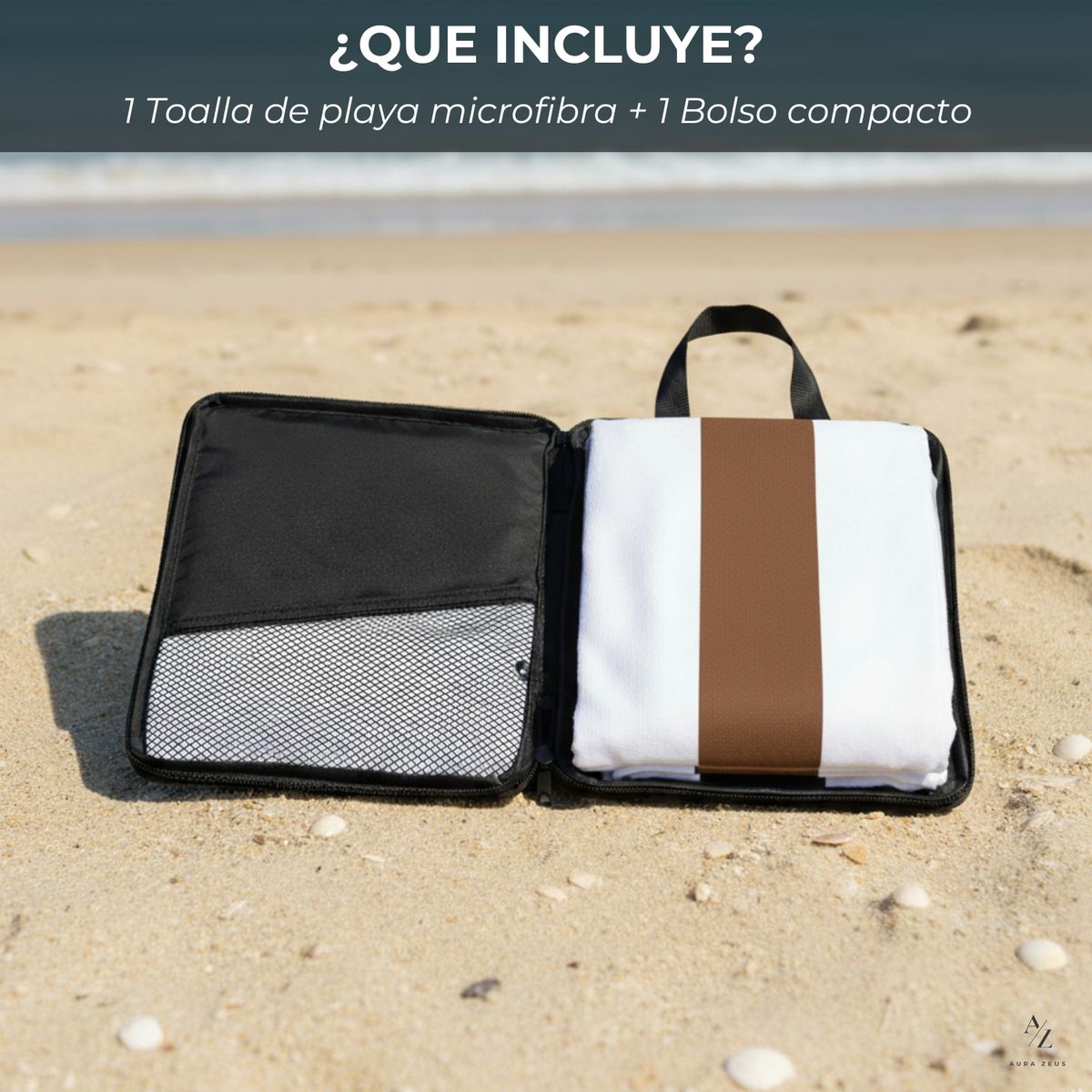 AZ AURAZEUS - Toalla Microfibra Playa + Bolso Viaje 160x90 Cm Xl Gimnasio Grande Az Cafe Verano
