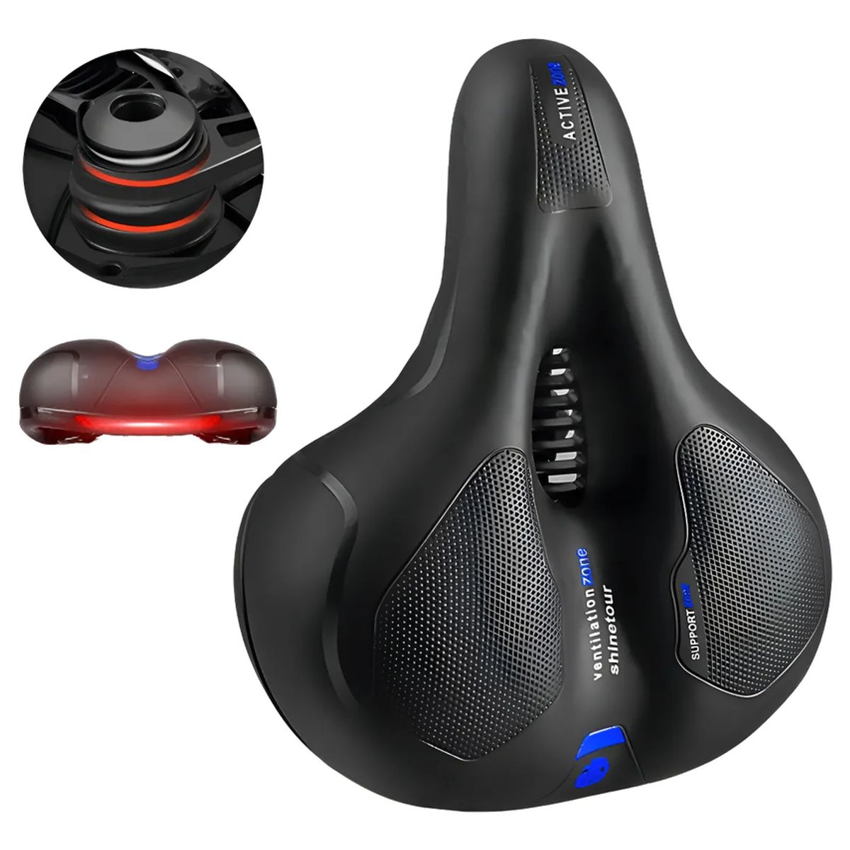GENERICO - Asiento Sillin De Bicicleta Amplio Antiprostático Reflectante Impermeable Sin Costura Con Ventilación Con Soporte Universal