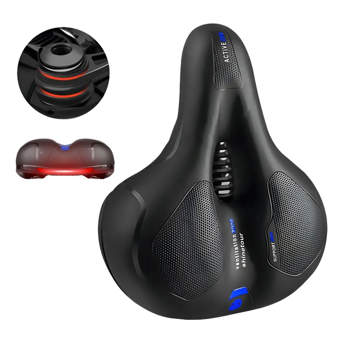 GENERICO - Asiento Sillin De Bicicleta Amplio Antiprostático Reflectante Impermeable Sin Costura Con Ventilación Con Soporte Universal