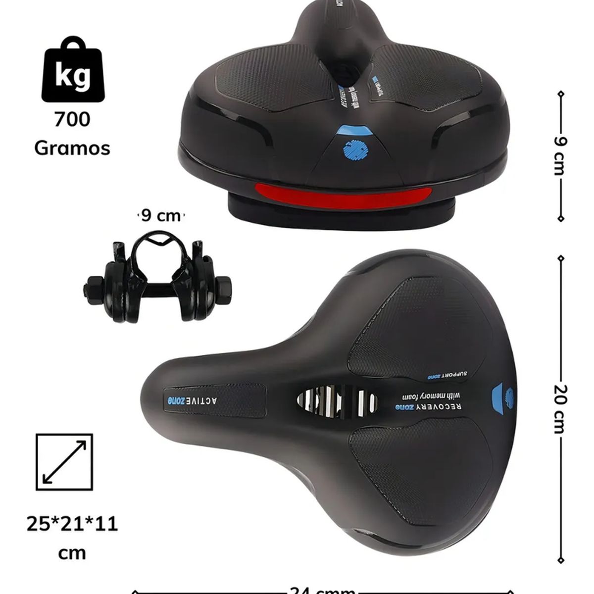 GENERICO - Asiento Sillin De Bicicleta Amplio Antiprostático Reflectante Impermeable Sin Costura Con Ventilación Con Soporte Universal