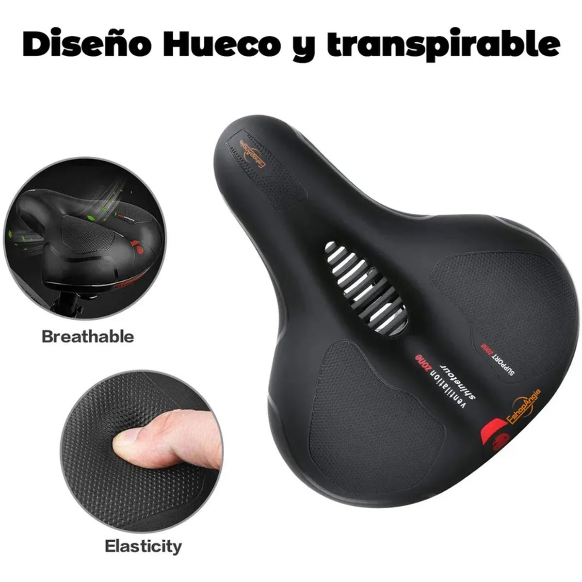 GENERICO - Sillín Bicicleta Antiprostático Cómodo Amplio Reflectante Eshopangie