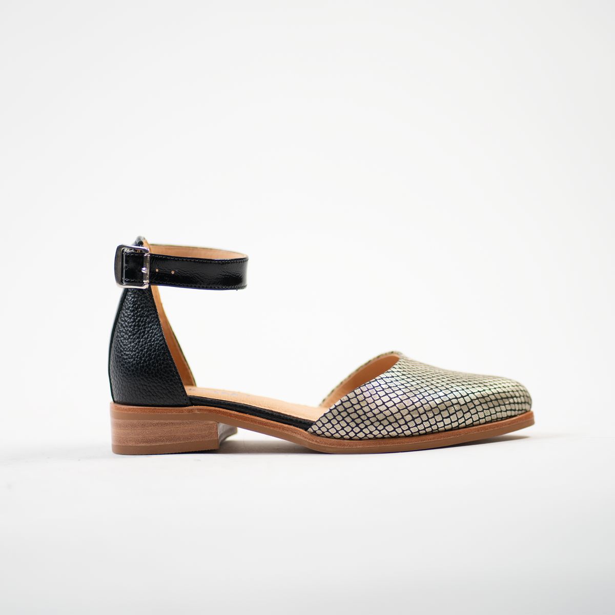 BURANO - Sandalia Taco Bajo Burano Alma Black Gold