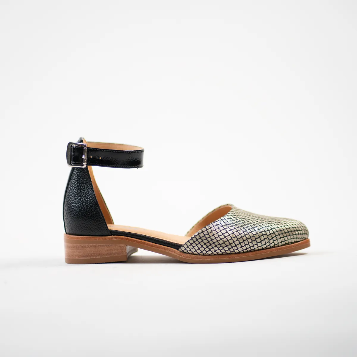 BURANO - Sandalia Taco Bajo Burano Alma Black Gold