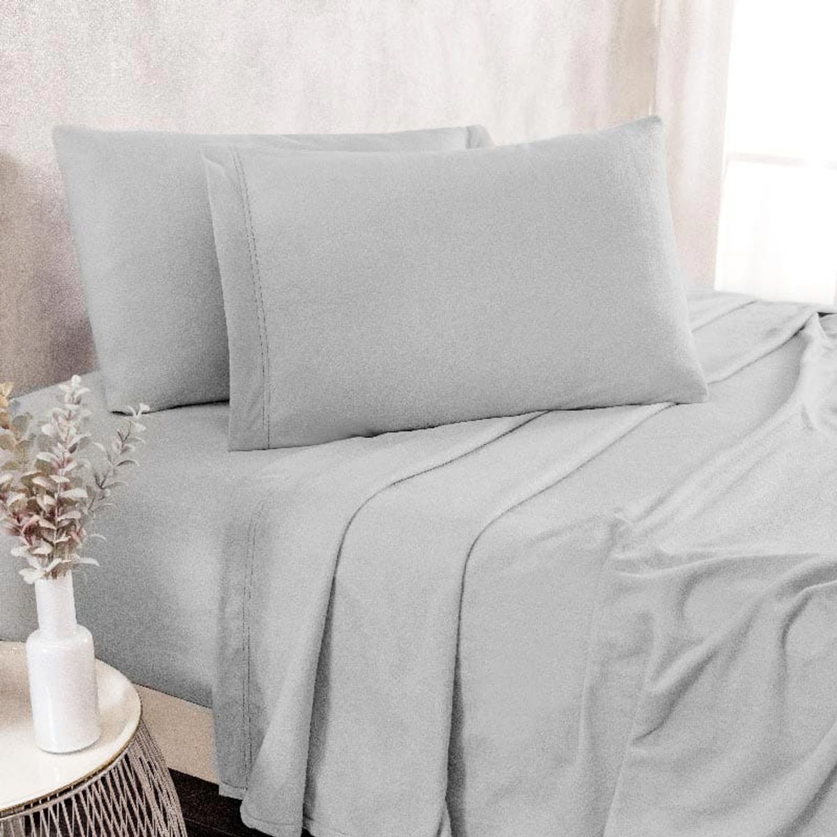 DIANA - SABANAS DE POLAR KING UNICOLOR GRIS CLARO 4 PIEZAS EXCELENTE CALIDAD