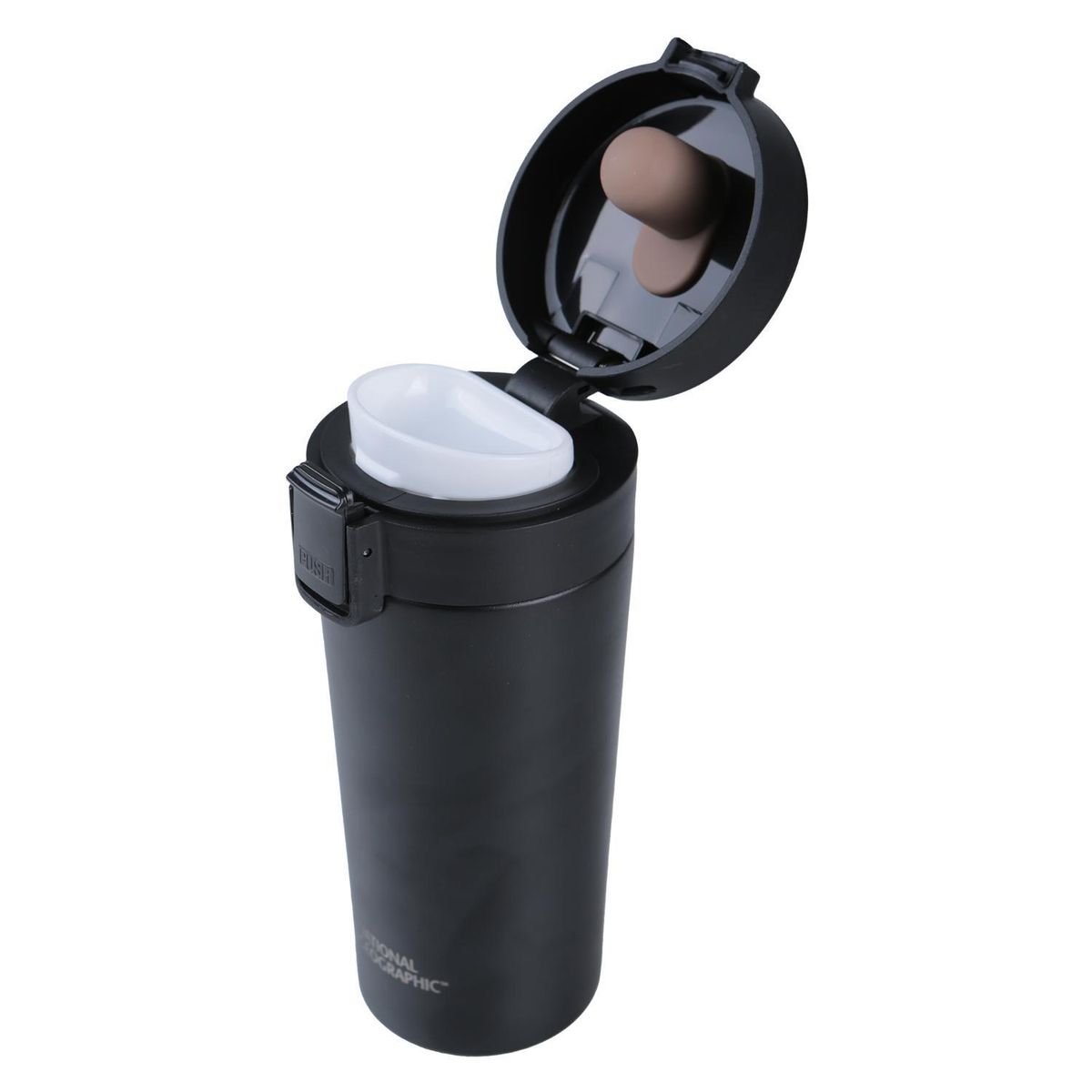 NATIONAL GEOGRAPHIC - Mug Acero Inoxidable Tapa Con Pulsador y Antideslizante 380ml Negro
