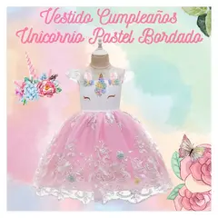 ALMA & DECO - Vestido Niña Princesa Unicornio Pastel con Lazo Color Rosa
