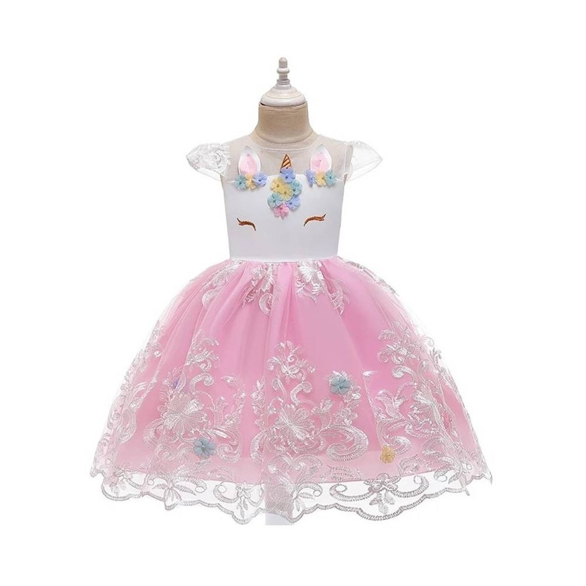 ALMA & DECO - Vestido Niña Princesa Unicornio Pastel con Lazo Color Rosa