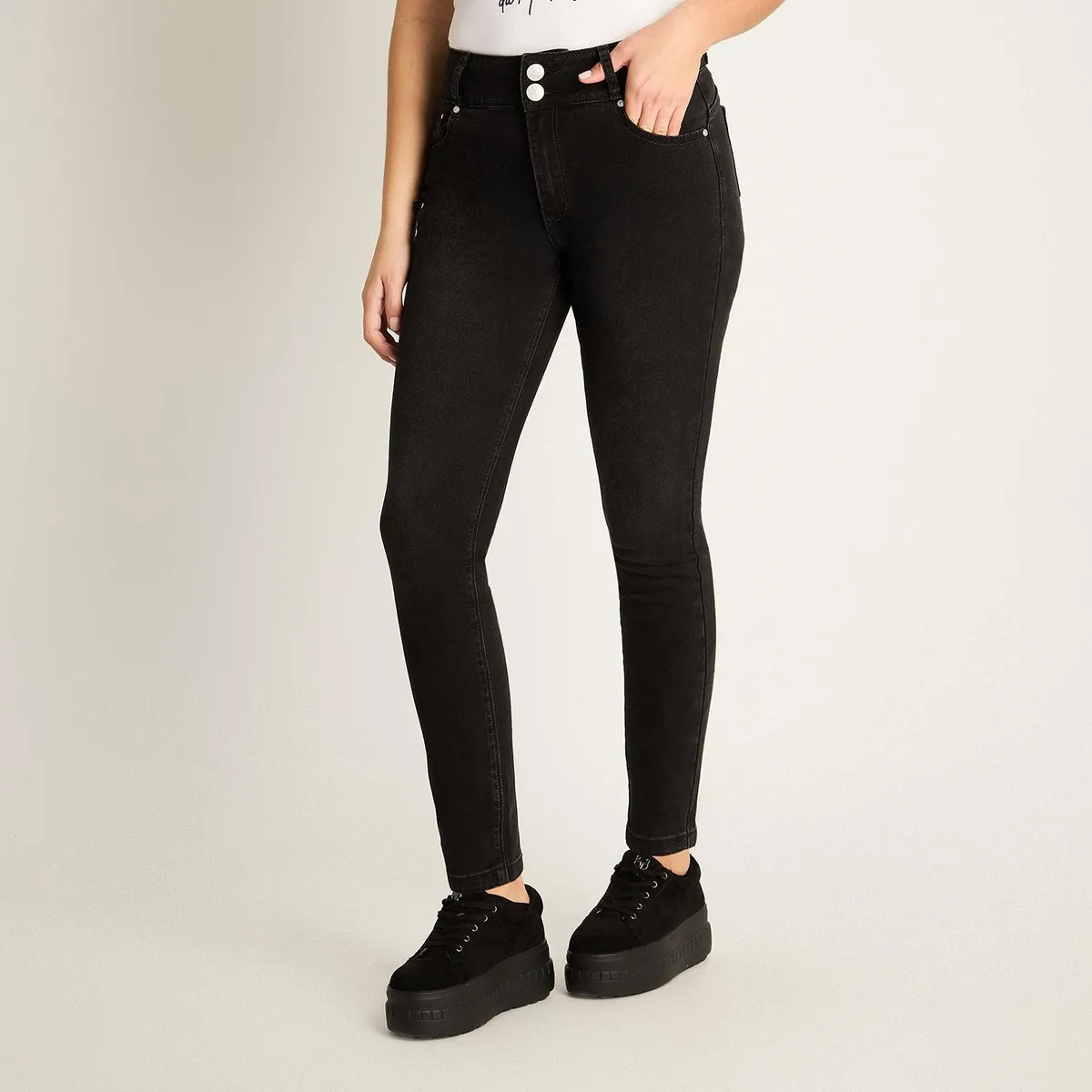 LORENZO DI PONTTI - Jeans Slim 5 Bolsillos Pretina Dos Botones Push Up Negro