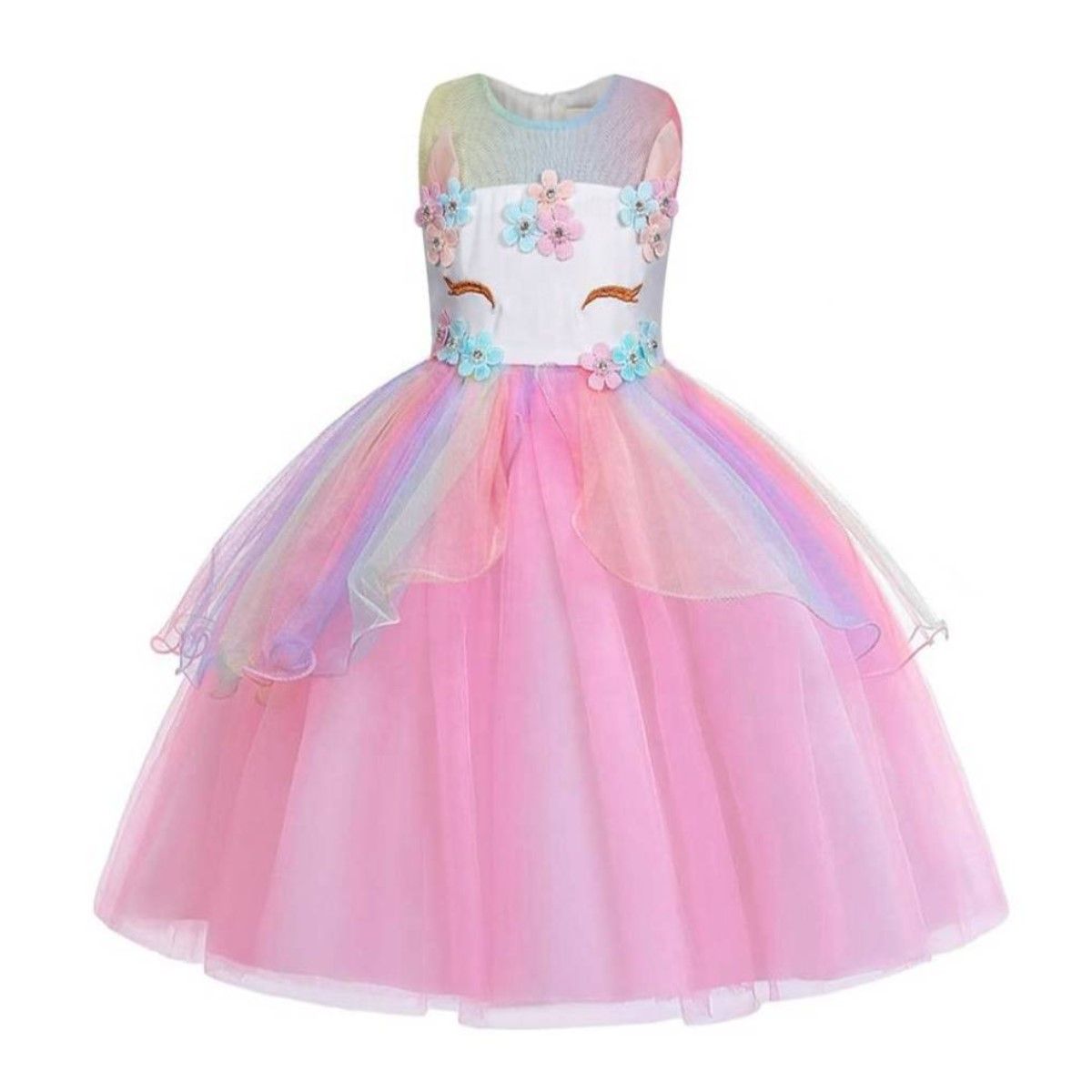 ALMA & DECO - Vestido Niña Princesa Unicornio Arcoiris con Lazo Color Rosa