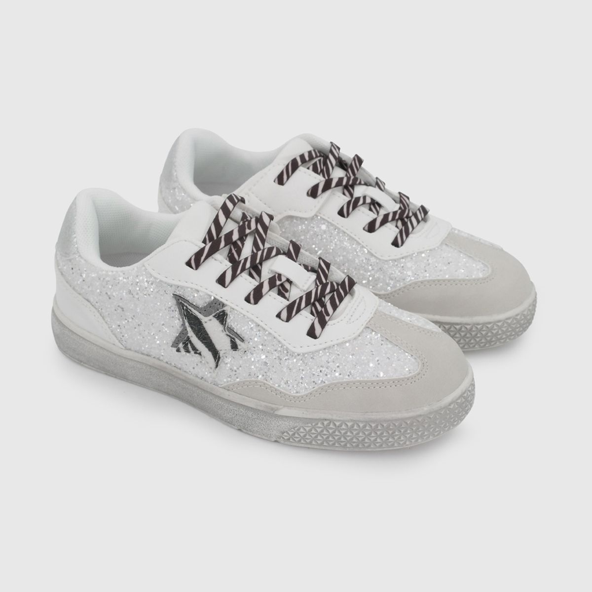 COLLOKY - Zapatilla de Niña Plateada con Cordón-Velcro