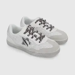 COLLOKY - Zapatilla de Niña Plateada con Cordón-Velcro