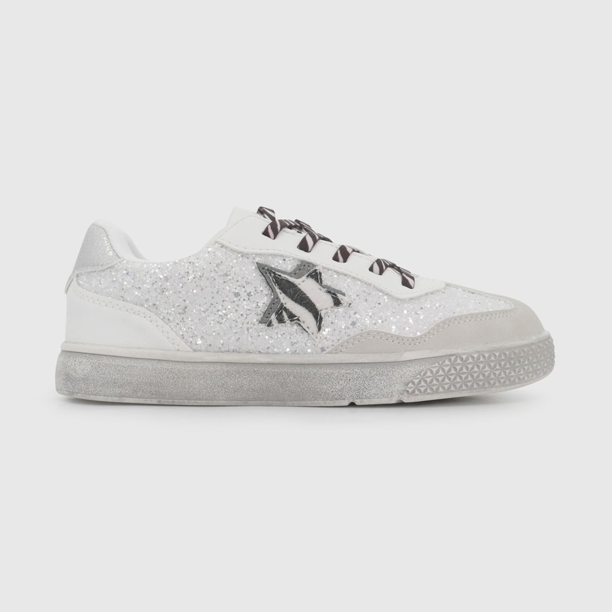 COLLOKY - Zapatilla de Niña Plateada con Cordón-Velcro