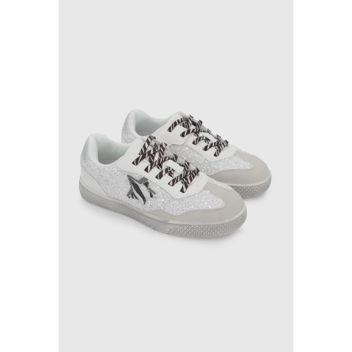 COLLOKY - Zapatilla de Niña Plateada con Cordón-Velcro