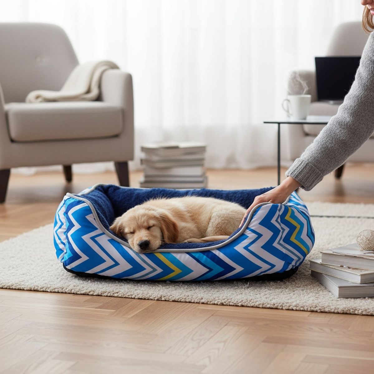 BLOCCARE - Cama Para Mascotas Espuma - Talla S Tricolor AZUL