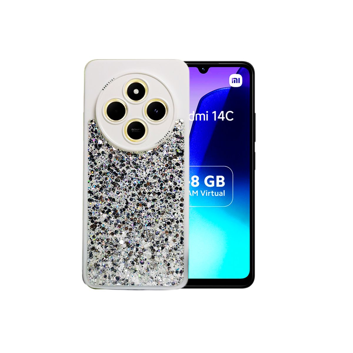 GENERICO - CARCASA PARA XIAOMI POCO C75 GLITTER CON POP SOCKET BLANCO