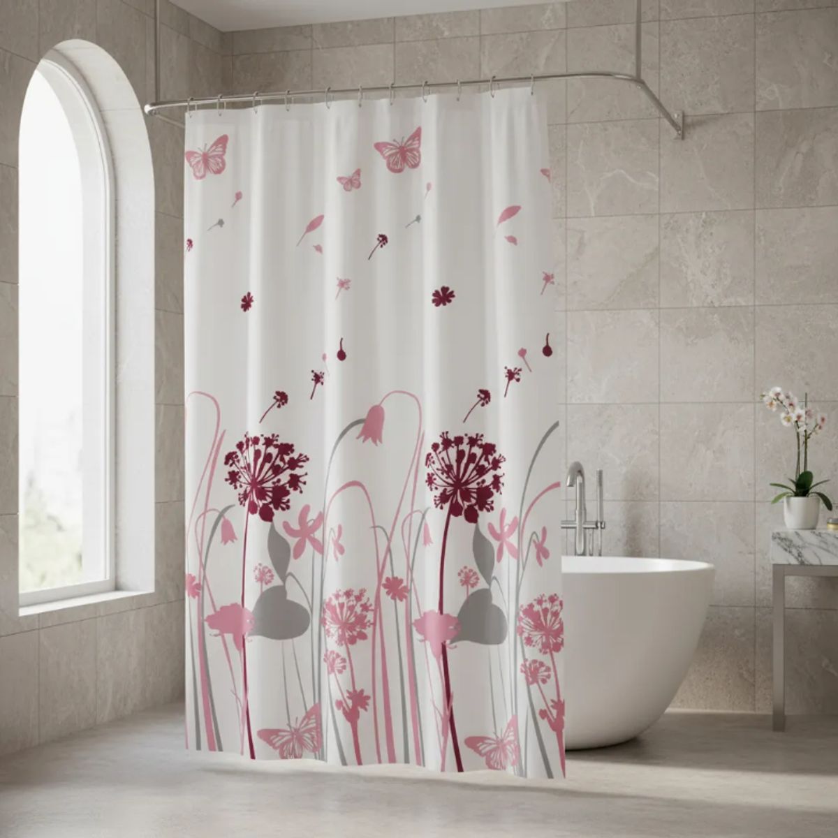 GENERICO - Cortina de Ducha con Flores y Mariposas