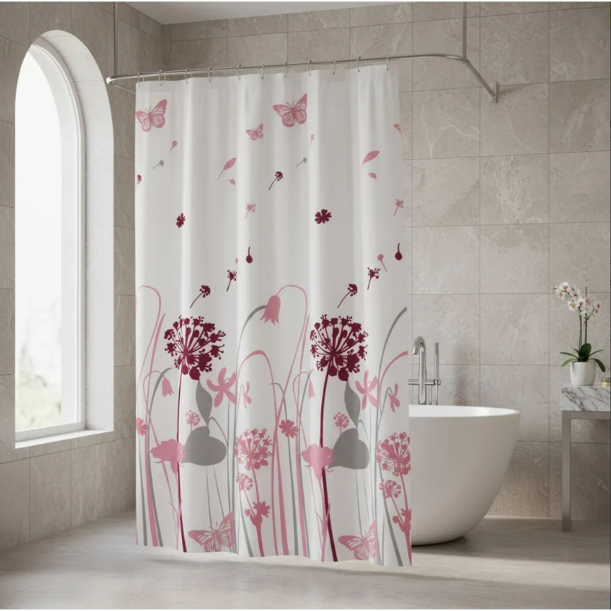 GENERICO - Cortina de Ducha con Flores y Mariposas