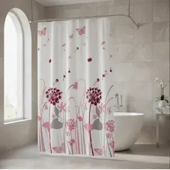 GENERICO - Cortina de Ducha con Flores y Mariposas
