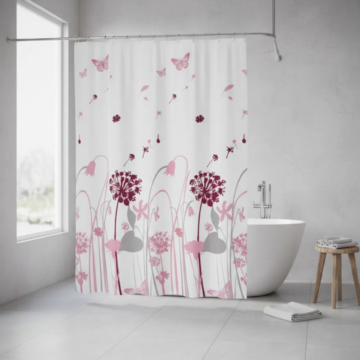 GENERICO - Cortina de Ducha con Flores y Mariposas