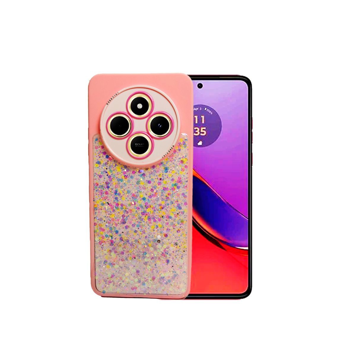 GENERICO - CARCASA PARA XIAOMI POCO C75 GLITTER CON POP SOCKET ROSA
