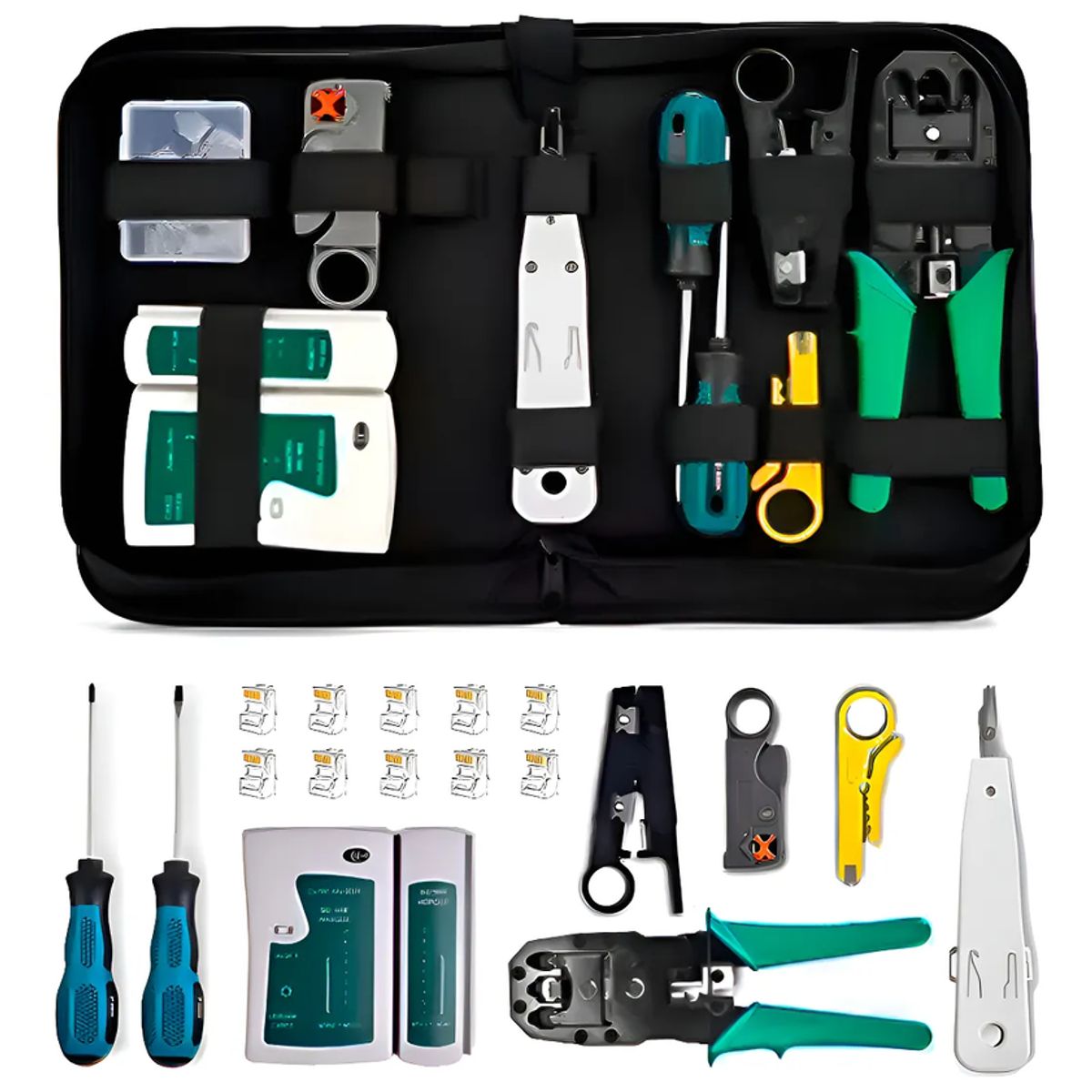 GENERICO - Kit Herramientas Cableado Tester Rj45 Utp Lan Crimpeadora Color Negro