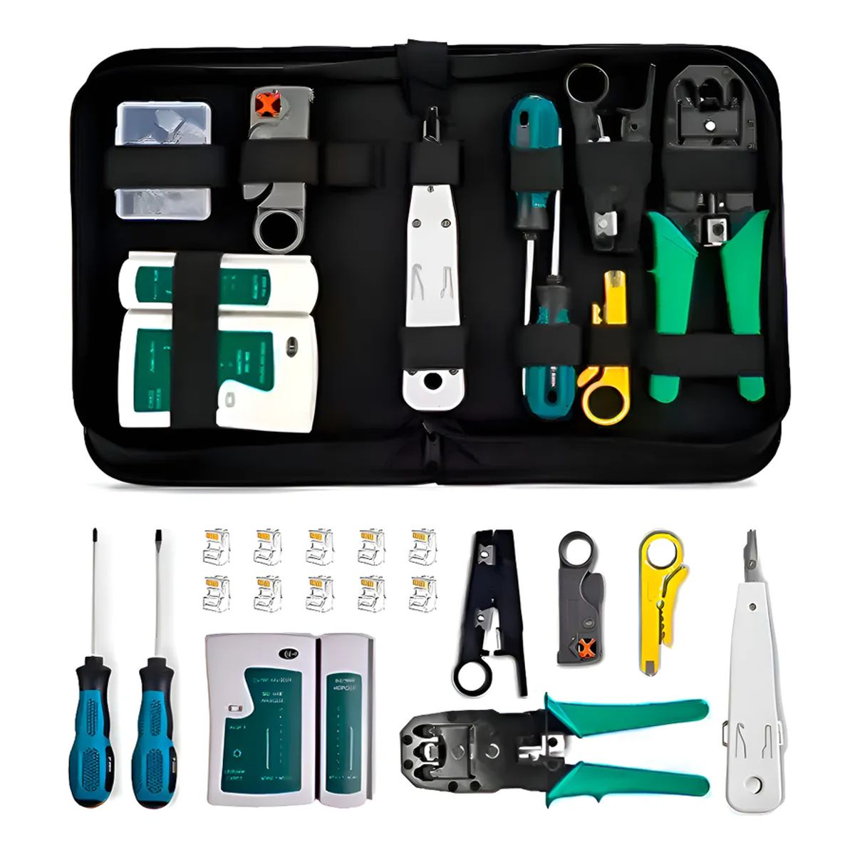 GENERICO - Kit Herramientas Cableado Tester Rj45 Utp Lan Crimpeadora Color Negro
