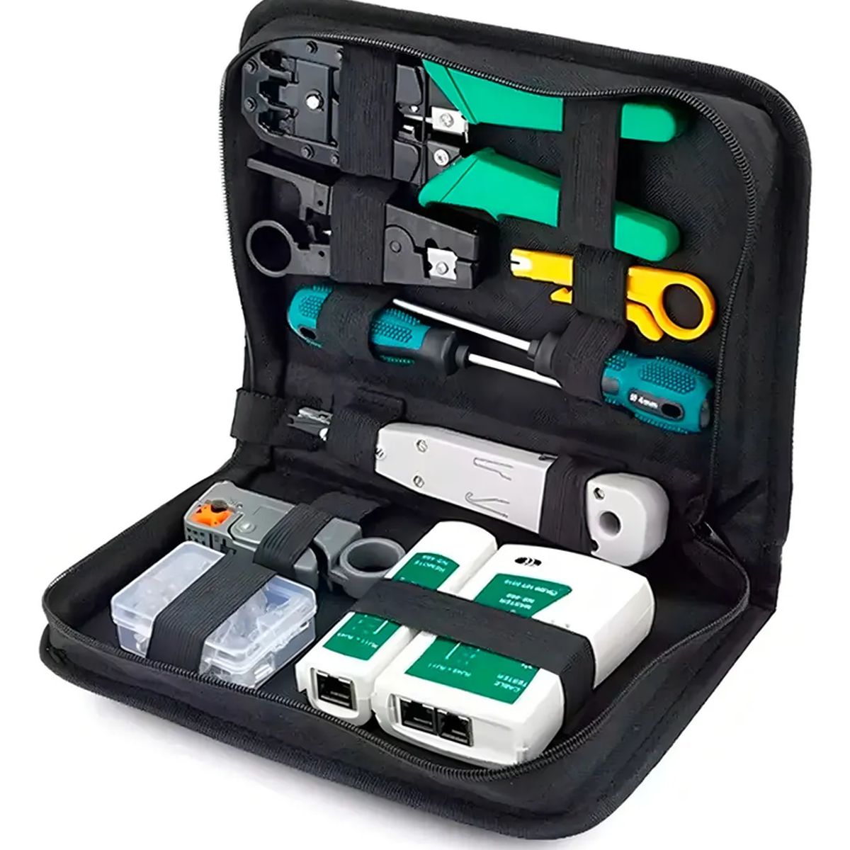 GENERICO - Kit Herramientas Cableado Tester Rj45 Utp Lan Crimpeadora Color Negro