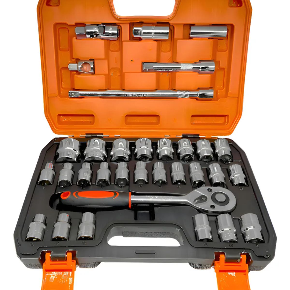 GENERICO - Juego De Dados Con Chicharra Y Extension 12 32pcs Maleta Color Naranja Negro Plateado