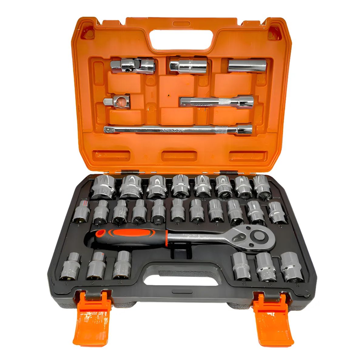 GENERICO - Juego De Dados Con Chicharra Y Extension 12 32pcs Maleta Color Naranja Negro Plateado