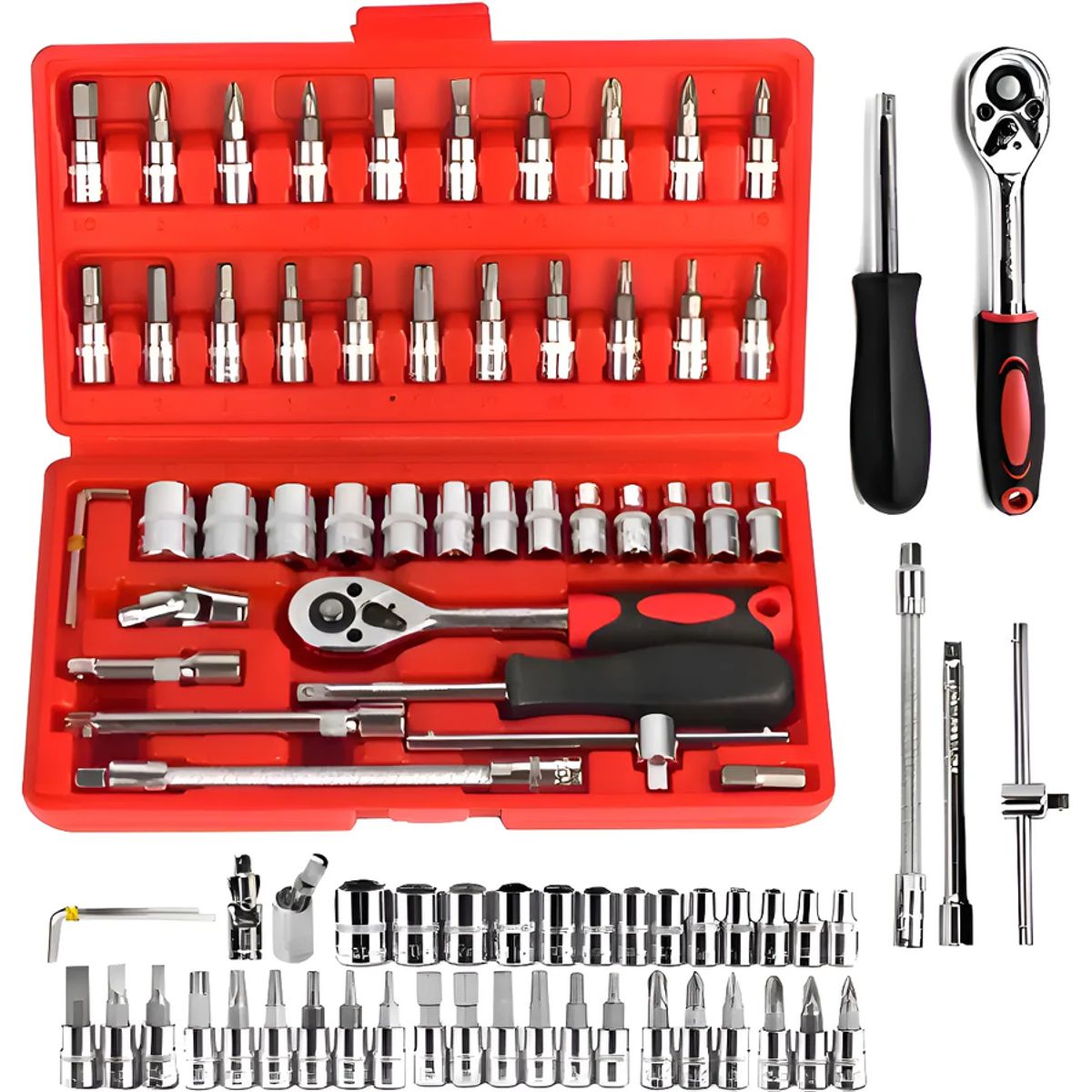 GENERICO - Juego De Herramientas Mecánicas Autocle Dados Acero Kit 46 Color Rojo
