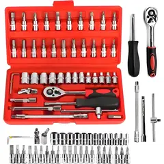 GENERICO - Juego De Herramientas Mecánicas Autocle Dados Acero Kit 46 Color Rojo