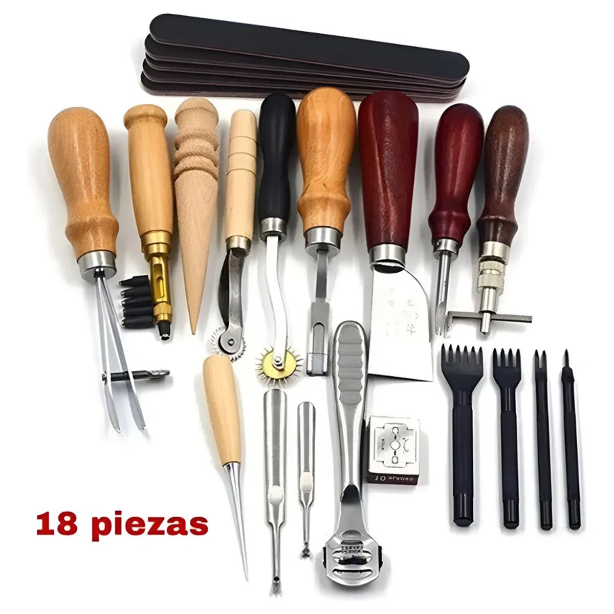 GENERICO - Kit 18 Piezas Herramientas Cuero Pieles Artesania Profesiona Chocolate