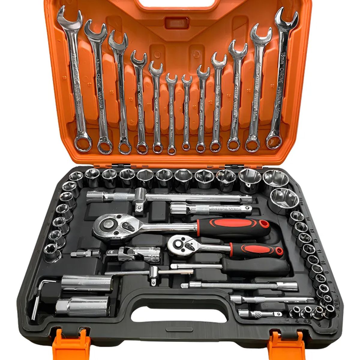 GENERICO - Juego Dados Con Llaves Y Chicharra 12 Y 14 61pc Maleta Color Naranja Negro Plateado