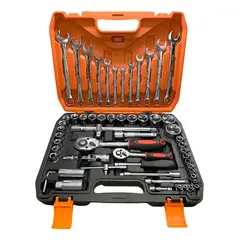 GENERICO - Juego Dados Con Llaves Y Chicharra 12 Y 14 61pc Maleta Color Naranja Negro Plateado
