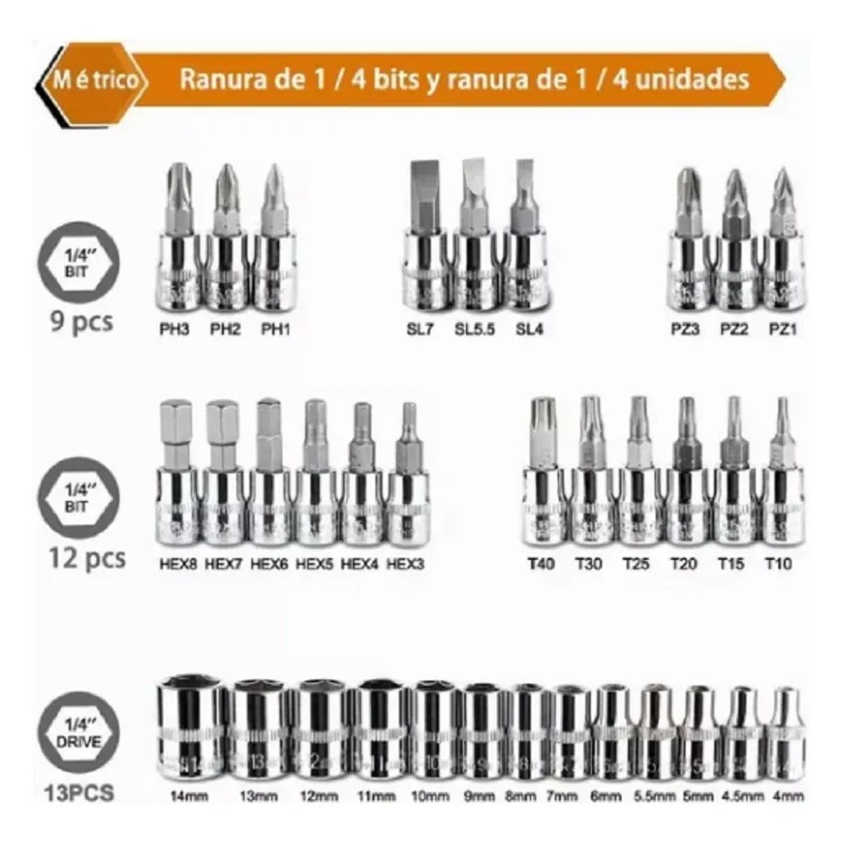GENERICO - Juego De Herramientas Mecánicas Dados Llaves Acero 46 Pcs