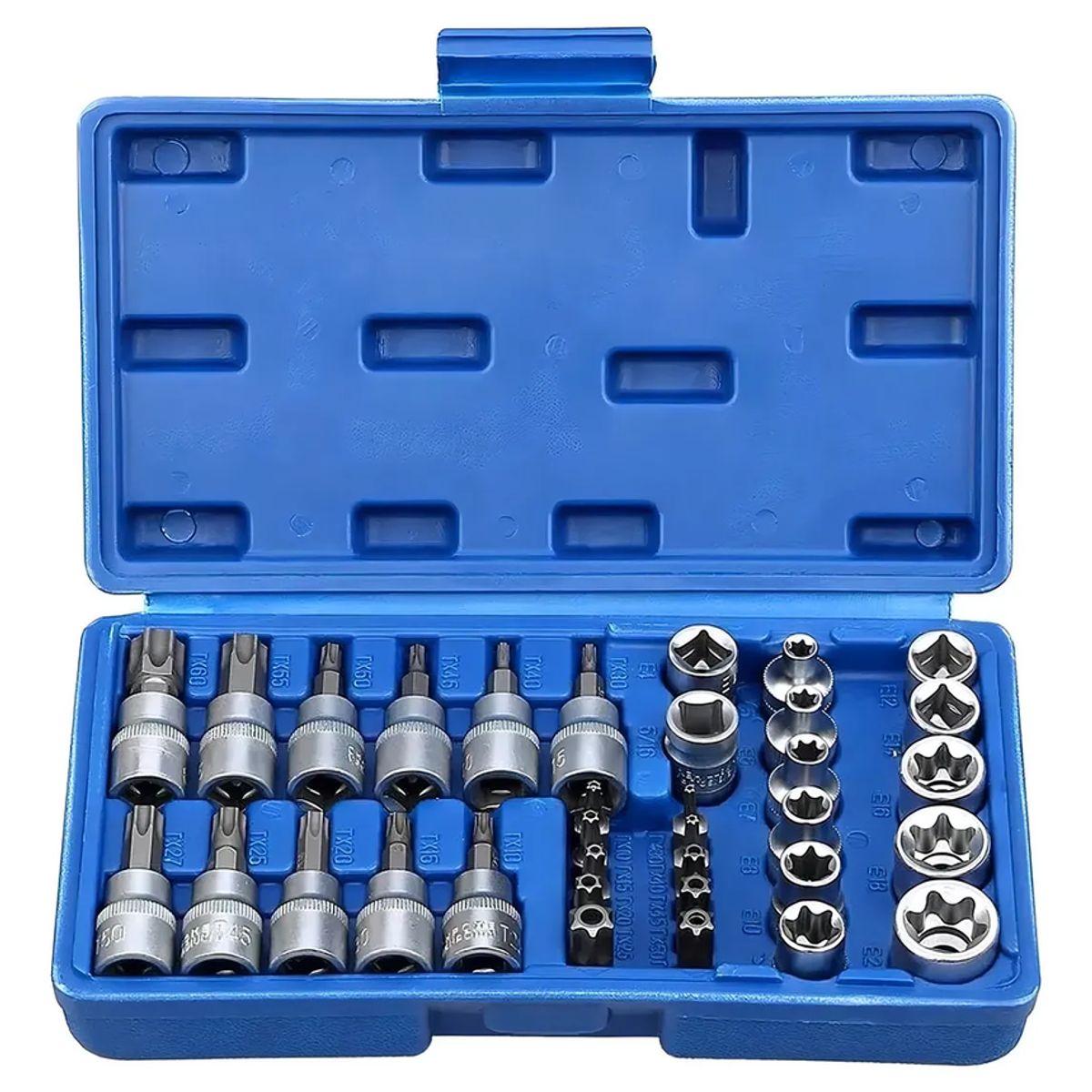 GENERICO - Juego De Dados Torx 34 Pcs Estrella Hembra Macho Color Plateado