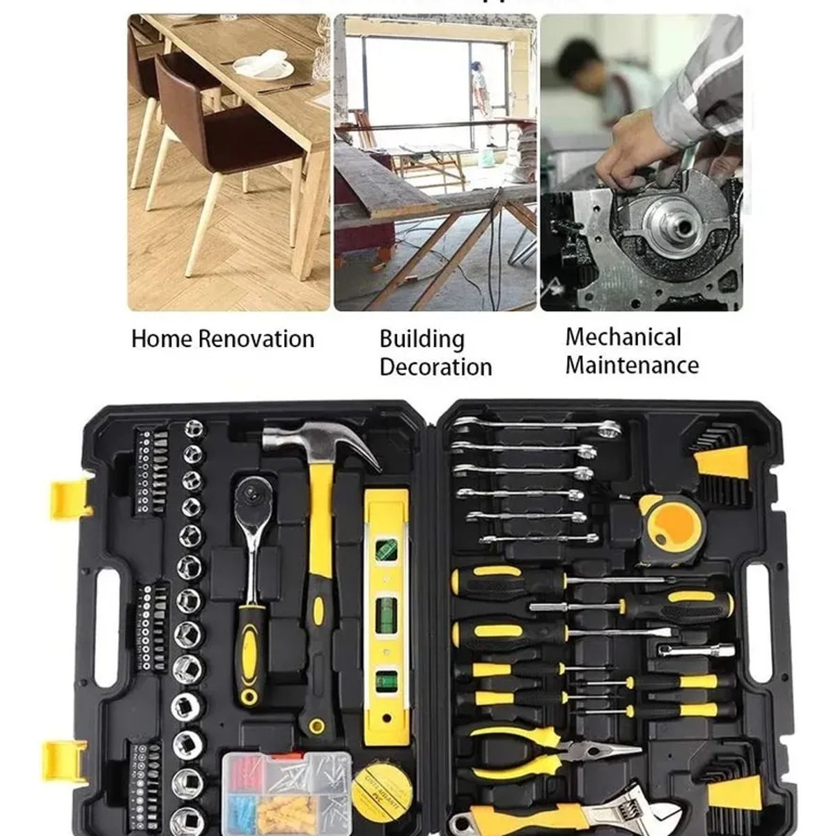 GENERICO - Set 108 Piezas Herramientas Dados Manuales Maletín Portátil Caja Negro