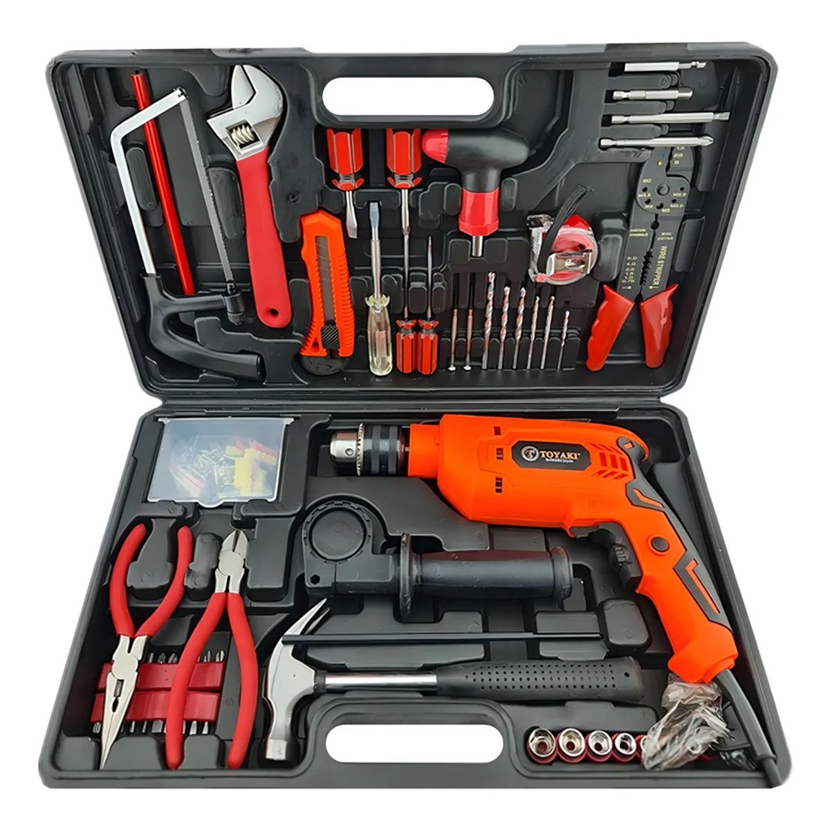 GENERICO - Maleta Multi Herramienta Taladro 650w 102 Pcs Toyaki Tk-878 Color NegroNaranja