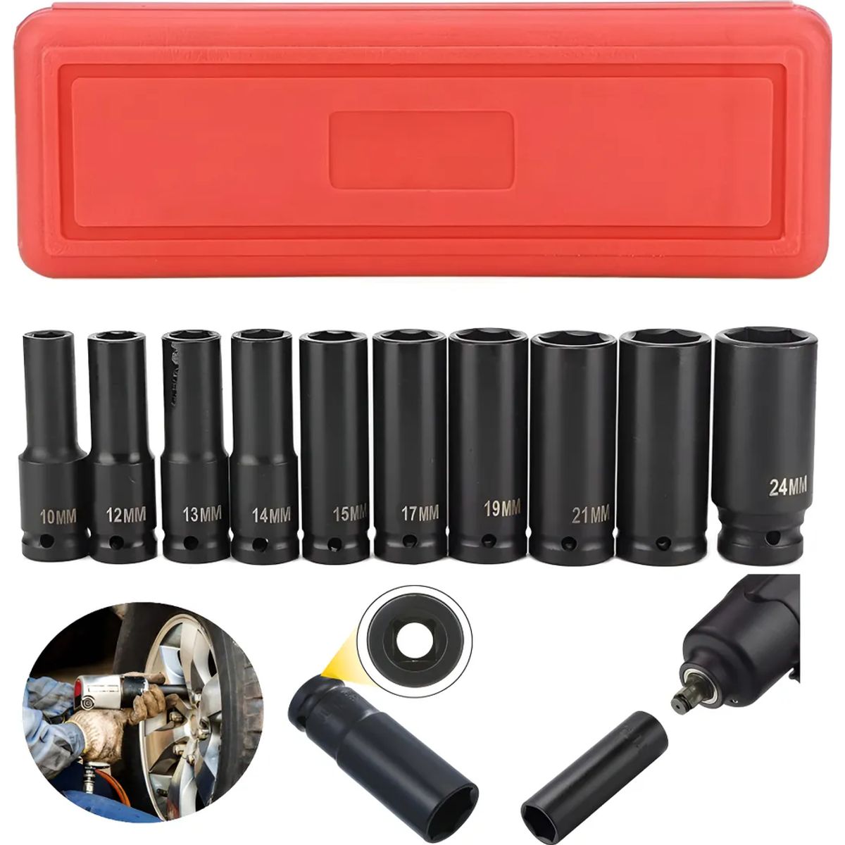 GENERICO - 10 Piezas Juego Set Dados De Impacto 12 8 A 24 Mm En Caja