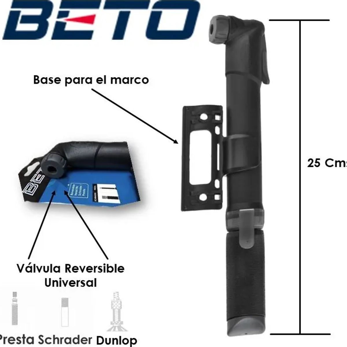GENERICO - Bombín De Mano Beto Crh-009 80psi Bicicletas Con Soporte Negro