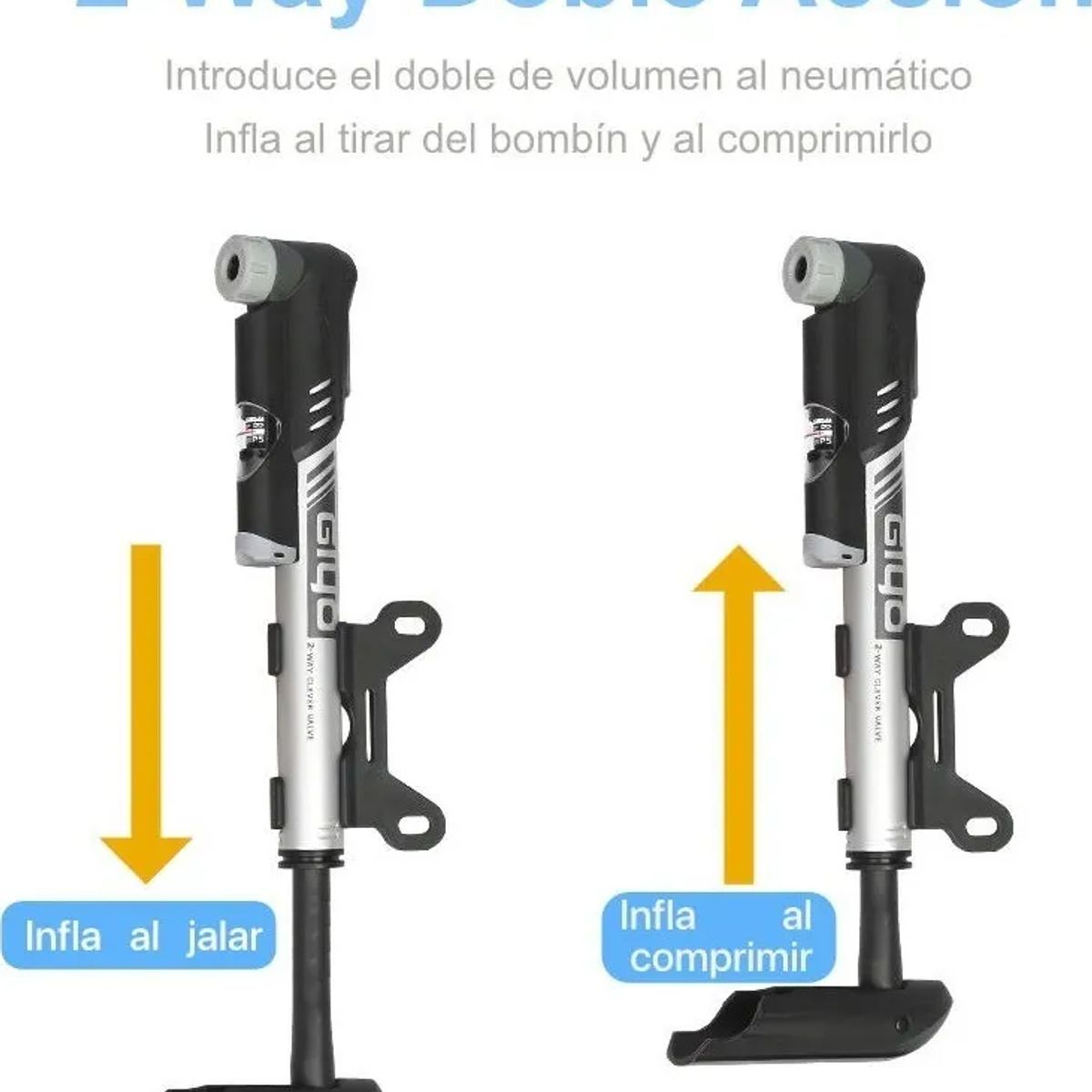 GENERICO - Bombín De Bicicleta Con Manómetro 2-way Doble Acción Plateado