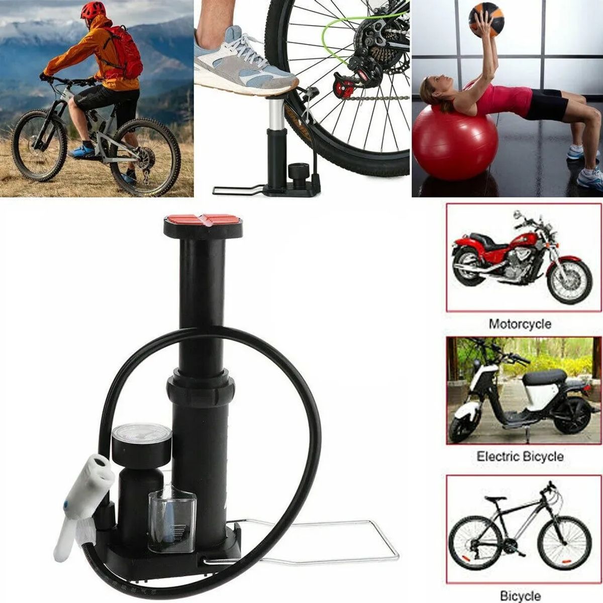 GENERICO - Bombin Pie Bicicleta Portatil Inflador Balon Moto Accesorios Plateado