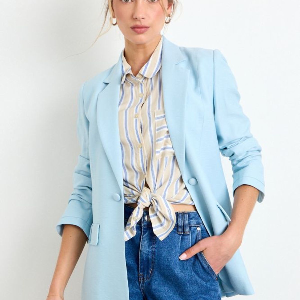 IO - Blazer Liso Mujer Celeste Io