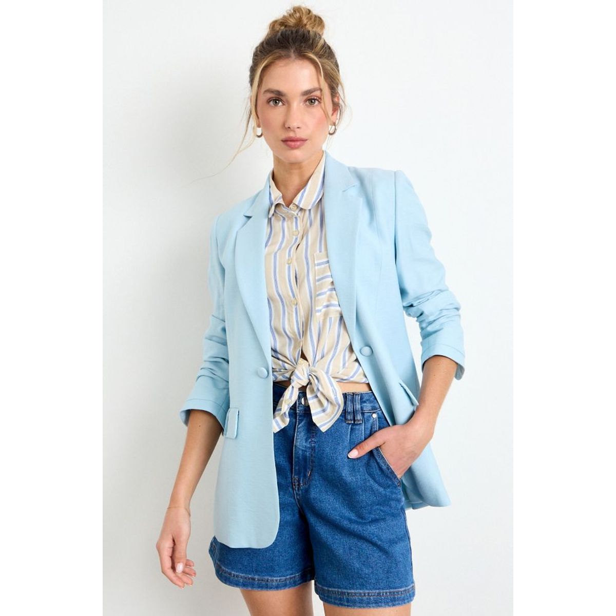 IO - Blazer Liso Mujer Celeste Io