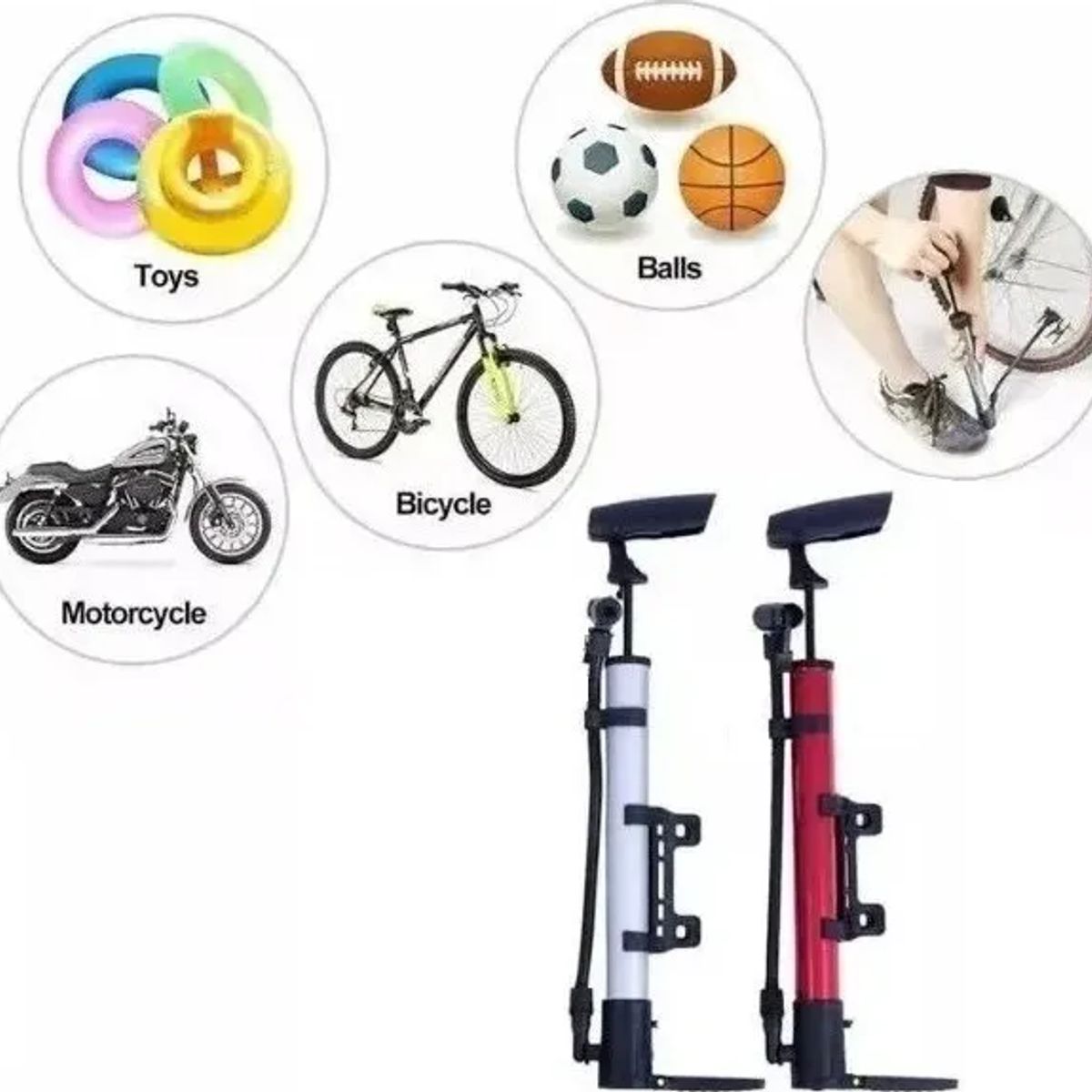 GENERICO - Bombin Inflador Manual Para Bicicleta & Multiuso 30 Cm