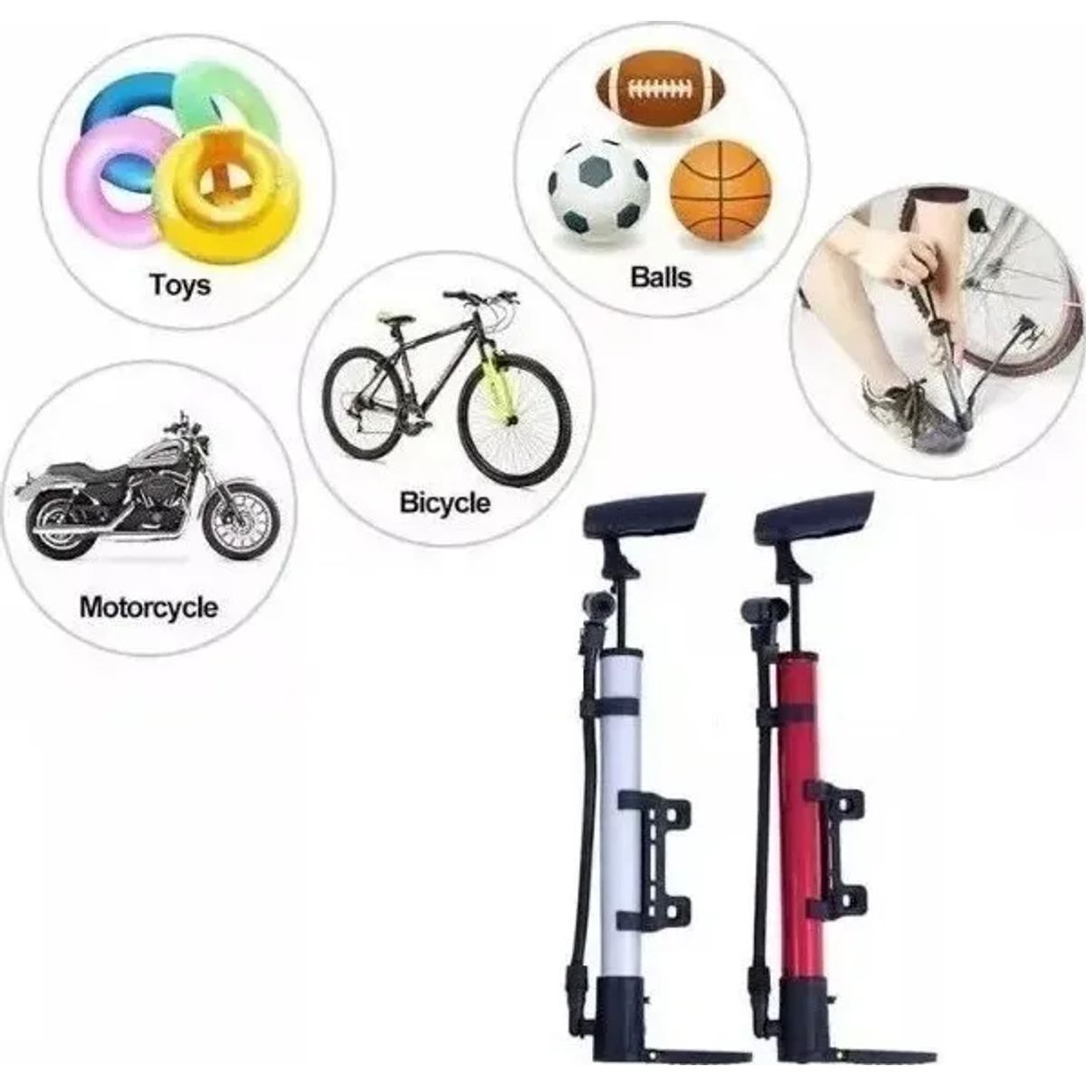 GENERICO - Bombin Inflador Manual Para Bicicleta & Multiuso 30 Cm